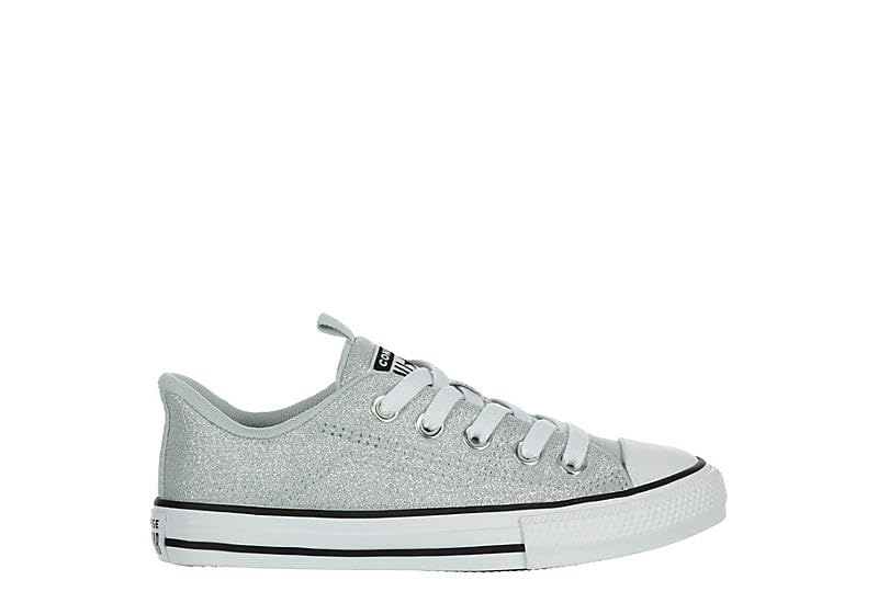 Converse Kids' Girls Chuck Taylor All Star Rave Sneaker, Silver Sparkle, 13 Little Kid