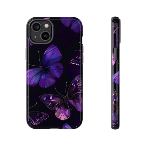 Coque rigide brillante iPhone 14 Plus motif papillon violet ultra fine