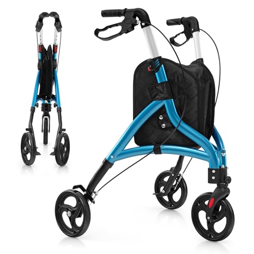 HOMASIS Rollator mit 3 Räder & Bremsen, faltbar & leicht, Gehhilfe 6-fach höhenverstellbar, Alu Gehwagen mit Tasche & Luftbereifung, Reiserollator Laufhilfe bis zu 136 kg (Blau) HOMASIS Rollator mit 3 Räder & Bremsen, faltbar & leicht, Gehhilfe 6-fach höhenverstellbar, Alu Gehwagen mit Tasche & Luftbereifung, Reiserollator Laufhilfe bis zu 136 kg (Blau)