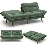 AMADA HOMEFURNISHING Futon Sofa Bed,Vintage Couch with Adjustable Backrest & Armrests,Convertible Futon Sofa Couch for Efficient Home,Small Spaces, Living Room or Office, 75″Corduroy futon Couch,Green