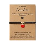Red Apple Charm Bracelet for Women Handmade Creative Fruit Bangle Wrist Adjustable Black Braided Rope Couple Bracelets Christmas for BFF Friendship Best Friends Daughter Bestie Gift With Card