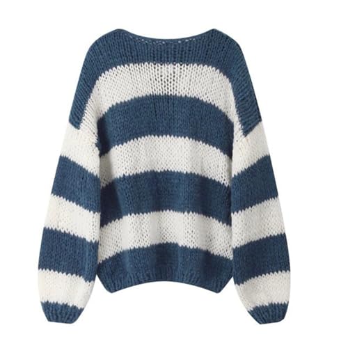 Women Y2k Oversized Striped Sweater Vintage Color Block Crew Neck Chunky Long Sleeve Pullover Harajuku Jumper4