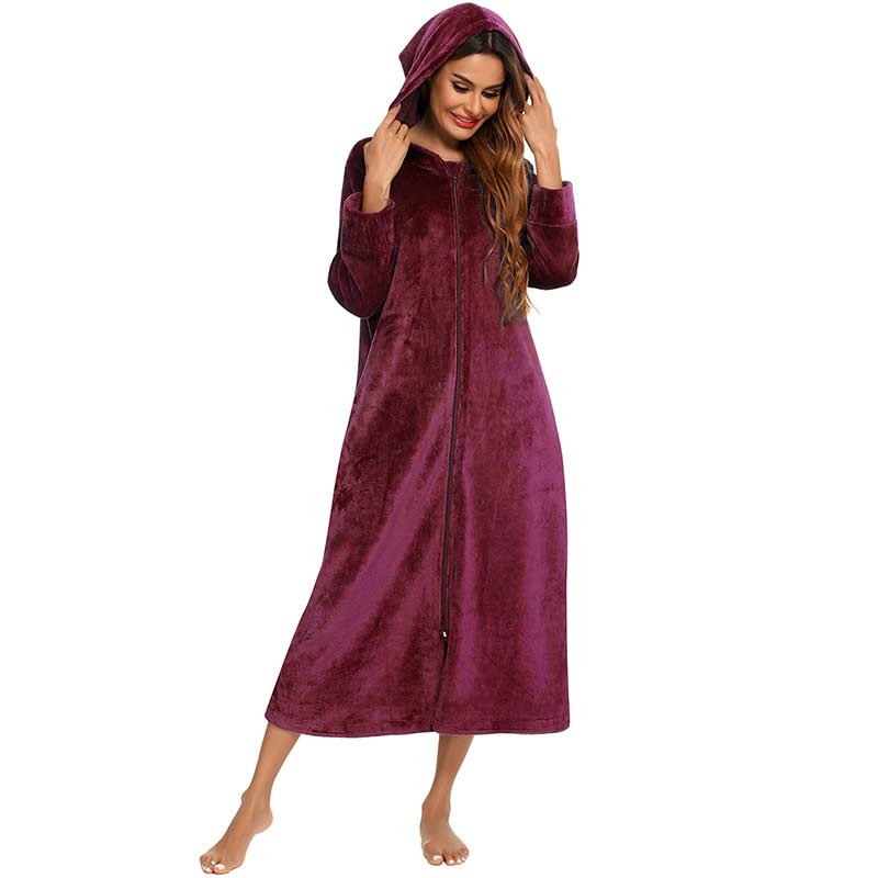 Accapatoio,Accappatoio Uomo,Accappatoio Donna Vestaglia da donna in pile allentato con cerniera calda vestaglia casa for le donne autunno inverno cappuccio cappotto mattina