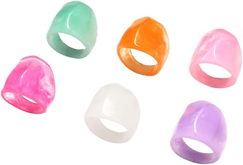 6Pcs Chunky Colorful Resin Stackable Knuckle Rings Set for Women Fashion Rainbow Acrylic Stack Thumb Ring Pack Aesthetic Statement Finger Jewelry Accessories - Image 6