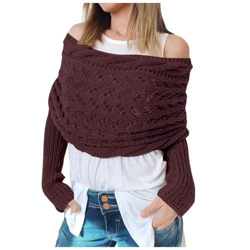 Knitted Scarf With Sleeves For Women -...