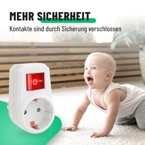greate 3x Schaltbare Steckdose mit Schalter 1fach - Schuko Steckdosenschalter 2 polig, Zwischenstecker mit Schalter, Stecker mit Schalter, Steckdosen mit Ausschalter, Steckdosenadapter mit Schalter