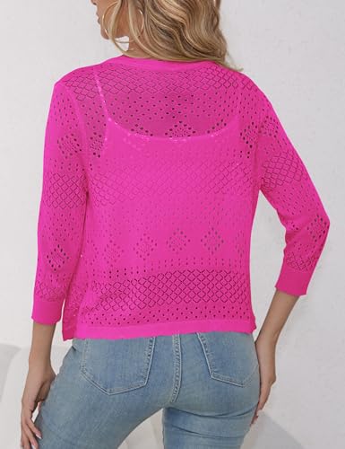 Image of REDHOTYPE Women's 3 /4 Sleeve Cardigan Open Front Cropped Shrugs Summer Hollowed Lightweight Cardigans Sweater (S-XL)