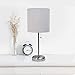 Simple Designs LC2001-GRY-2PK Brushed Steel Stick Table Lamp Set with Charging Outlet and Gray Fabric Shades, 2 Pack Set