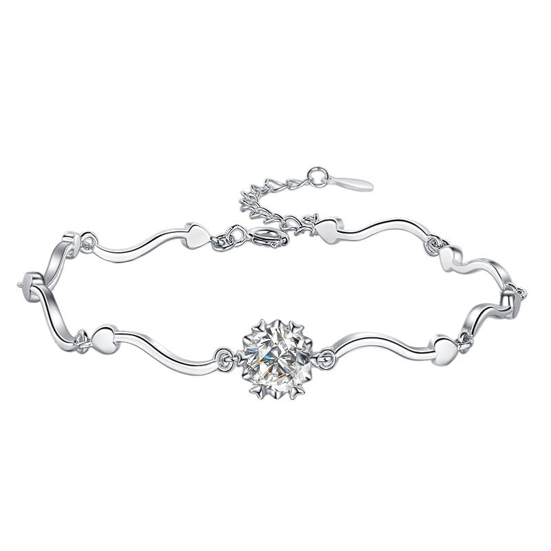 CHAOKEELRAMoissanite Silver Bracelet for Women - S925 Sterling Silver with 1 - Carat D - Color Moissanite,love,only you Snowflake - Wave Design.,Valentine's Day, for lover