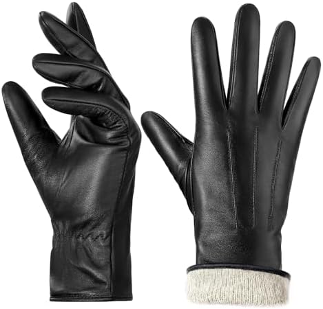 Lederhandschuhe Damen Winter Handschuhe Touchscreen Kaschmir Gefüttert | Warm Echt Leder Handschuhe, Herbst Winter Klassisch Fahrerhandschuhe für Smartphone SMS Autofahren
