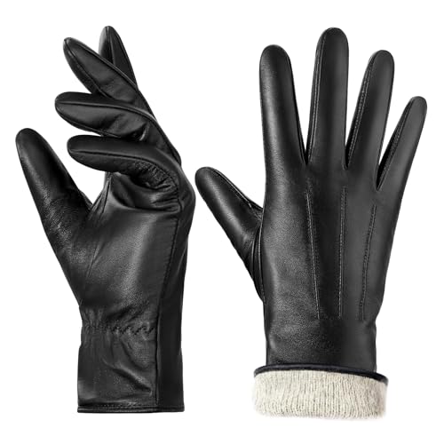 BISON DENIM leder handschuhe damen-Kaschmirverkleidung, Touchscreen und Winterhandschuhe