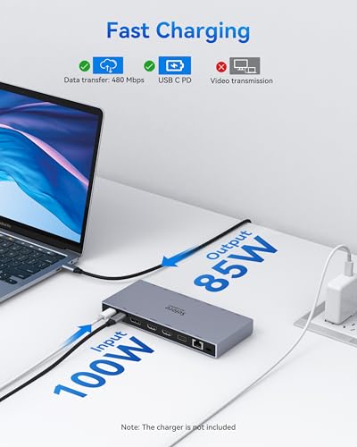 Image of Selore Docking Station 3 Monitors 15-in-1 Laptop Hub with 65W Power Adapter