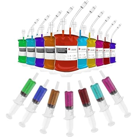 CandyHome 20 Pack Blood Bags for Drinks Sets, 10 Pcs Blood Bags, 10 Pcs 2 oz Jello-Shot-Syringes Reusable Halloween Party Supplies Drink Containers, Zombie Vampire Nurse Props Cover