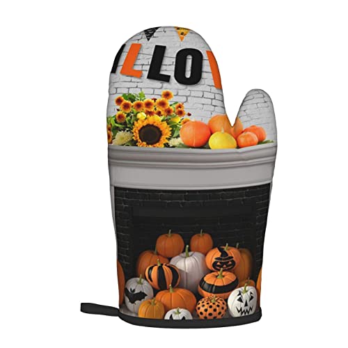 Happy Halloween Pumpkin Print Oven Mitts Pot Holders Sets Heat Resistant Non Slip Kitchen Gloves Hot Pads For Cooking Bbq Baking Grilling #TOP7