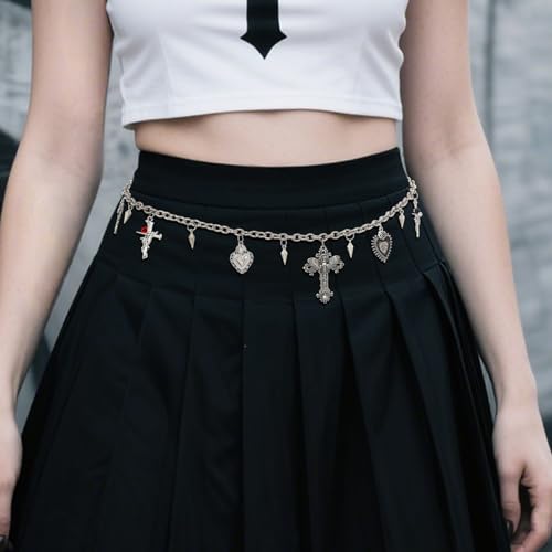 Navoky Goth Waist Chain Y2k Silver Cross Heart Belt Women Charms Skeleton Punk Body Chain for Pants and Dress2