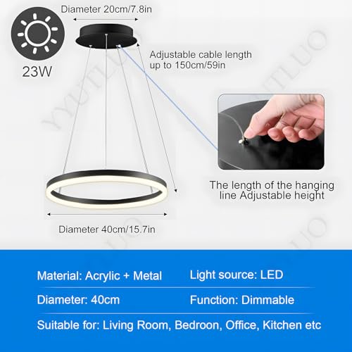 Lustre LED moderne intensité variable suspension 2 anneaux blancs