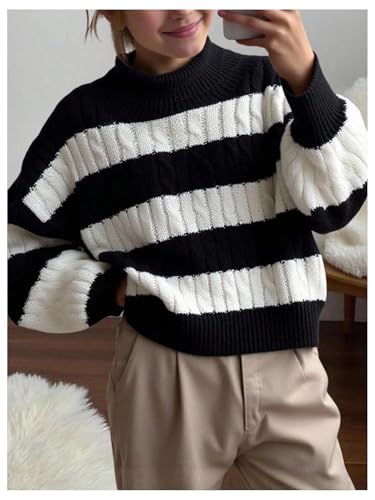 Image of BEAUDRM Girl's Cute Bow Sweater Crew Neck Long Sleeve Drop Shoulder Loose Pullover Tops