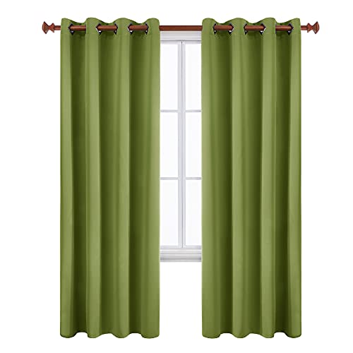 Image of Deconovo Blackout Curtains Foil Print Floral Thermal Insulated Drapes, Room Darkening Grommet Blackout Window Treatments for Living Room, Light Beige, 42 * 84 Inch, 2 Panels