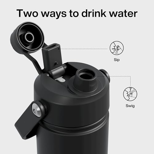 Image of Kids Insulated Water Bottle with Straw - 12oz Stainless Steel Water Bottle with Dual Spouts, Leak-Proof, BPA-Free, Double Wall Vacuum Keeps Cold for 24 Hours for Sports, Travel, School (Black Night)