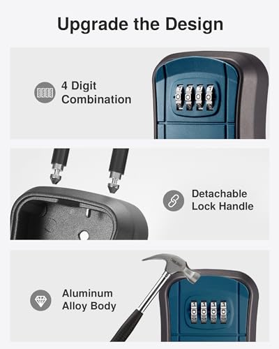Image of Puroma Key Lock Box, Portable Combination Lockbox Wall-Mounted Key Storage Box for House Keys, Resettable Code Safe Security Lock Box for Home Office Apartment Spare Key Storage (1 Pack, Peacock Blue)