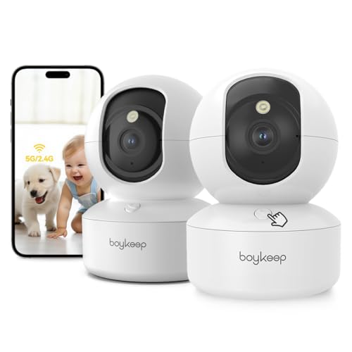 BoyKeep 2.4G/5GHz Überwachungskamera Innen 2K 360° WLAN Überwachungskamera Indoor Hundekamera mit APP Babyphone mit Kamera mit Bewegungserkennung, Nachtsicht, Zwei-Wege-Audio, K30 (White 2-Pack)