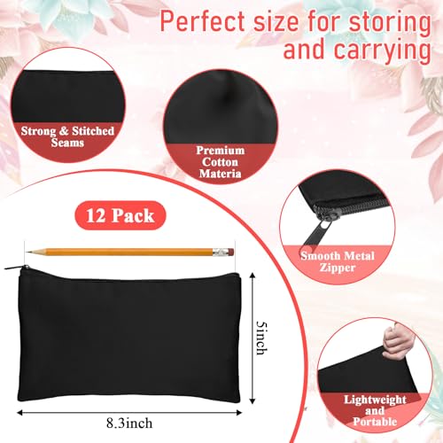 Image of Legigo DIY Craft Canvas Pencil Case - Blank Makeup Pouch, Multi-Purpose Travel Toiletry Bag, Zipper Cosmetic Bags, 8.3 x 5 Inch, Black, 10 Color Zippers