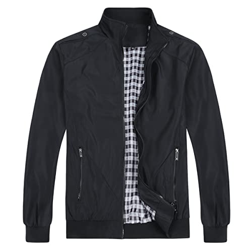 YOUTHUP Herren Jacke Regular Fit Sommer Übergangsjacke Leichtgewicht Freizeitjacke Bomber Sportjacke, Schwarz, XL