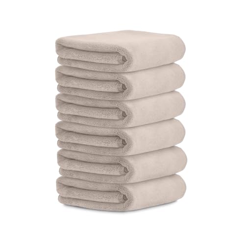 Image of HOUSSE Microfiber Face Towels | Ultra Absorbent, Odour-Free, Quick Dry 450 GSM Face Towel for Home, Gym, Travel, Running & Personal Use | 30x30 cm | Set of 6 in One Colour (Peachy Pearl, Pack of 6)