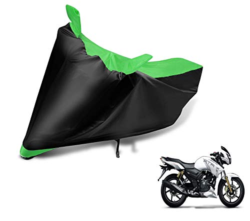 Image of Auto Hub Bike Cover Compatible with TVS Apache RTR 180 with Mirror Pocket, Dustproof, Heat Resistant, Triple Stitched, Apache 180 Bike Cover- Black, Green