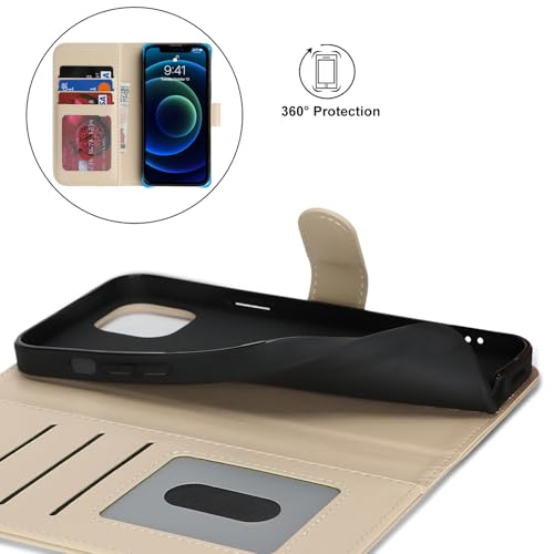 Image of for iPhone 13 Mini Case Wallet with Card Holder,for iPhone 13 Mini Wallet Case for Women Men,PU Leather Shockproof Magnetic Buckle Stand Flip Phone Case-Beige
