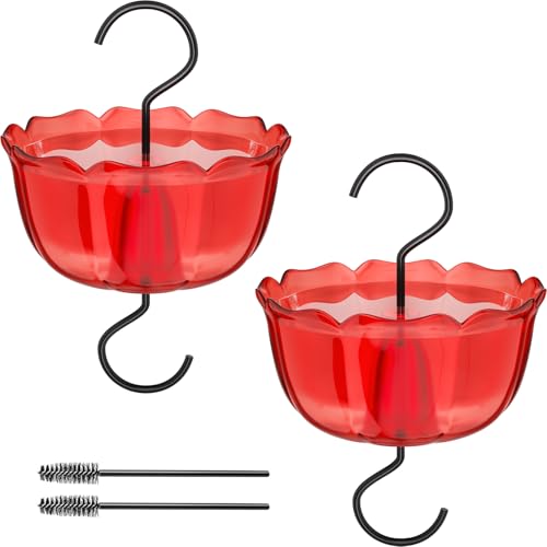 GlaRid Ant Moat for Hummingbird Feeders, 6 OZ Ant Guard with Large Capacity, Against Ants Hummingbird Feeder Accessory Hooks with Brushes, 2 Pack