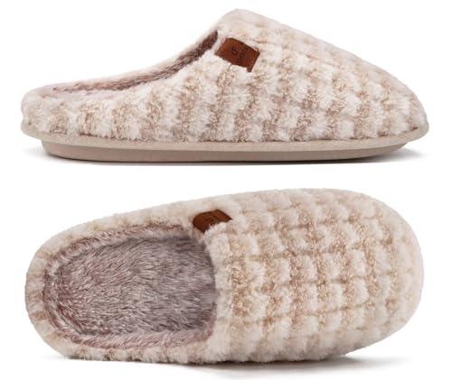 Image of COFACE Mens Cozy Memory Foam Scuff Slippers Casual Slip On Warm House Shoes Indoor /Outdoor Sandal Slippers With Arch Support Rubber Sole Size 7-15