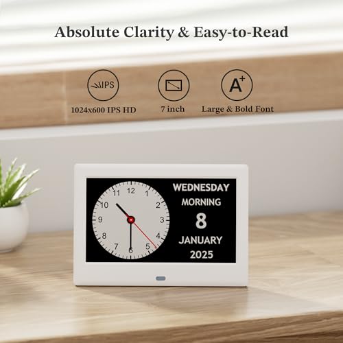Image of 2025 NEW, Digital Clocks, 7'' Dementia Clock with Date and Time for Elderly, Auto-Dimming, 12 Reminders & 6 Alarms, Button & Remote Control, Auto DST, Digital Calendar for Seniors Large Display