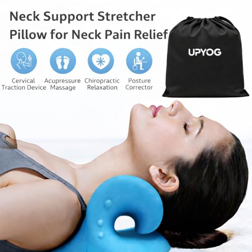 Image of Neck Support Stretcher Pillow for Neck Pain Relief | Cervical Traction Device with Acupressure Massage | Chiropractic Neck & Shoulder Relaxer | Posture Corrector for Home & Office | Sky Blue (Neck Traction Pillow)