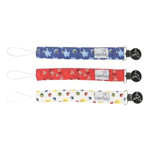 Image of Copper Pearl Pacifier Holder 3-Pack: Premium Knit Binky Clips for Baby Girls and Boys - Stylish Stainless Steel Holder - No More Floor Drops - Elmo Design