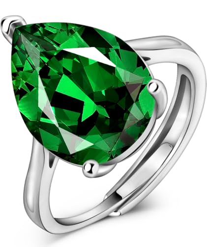 Simulated 12 * 16mm Gemstone Birthstone Adjustable Rings 925 Sterling Silver Plated Pear Cut Wedding Rings for Women, Engagement Rings for Women Birthday Jewelry Gifts