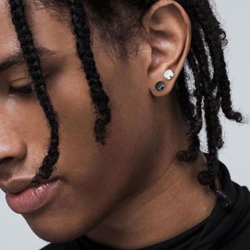 MDFUN 316L Stainless Steel Stud Earrings for Men Women Screw Flat Back Earrings Faux Gauges Ear Dot Stud Earrings 4-9 MM3