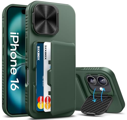 Image of for iPhone 16 Case Wallet with Stand, Built-in Card Holder & Camera Cover, Military Grade Drop Protection Shockproof Rugged Protective Multifunctional Phone Case for iPhone 16 6.1 inch 2024, Green