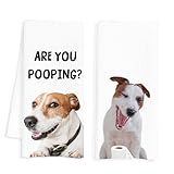 INDAJEDN Jack Russell Terrier Dog Gifts Bathroom Towels Set of 2, Jack Russell Terrier Hand Towels for Bathroom Washroom Toilet Decor, are You Pooping Sign, 16x24 Inch