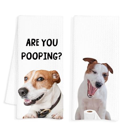 INDAJEDN Jack Russell Terrier Hand Towels for Bathroom Set of 2, Jack Russell Terrier Bathroom Hand Towels, are You Pooping Sign, Dog Bathroom Decor, Jack Russell Terrier Gifts, 16x24 Inch