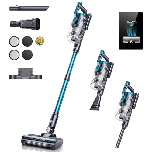 Aspirapolvere Senza Fili 450W/38Kpa, 9 Esperienze di Pulizia Scopa Elettrica Senza Fili, Anti-avvolgimento con Aromaterapia, 55Mins e OLED Screen Anti-avvolgimento Aspirapolvere per Pavimenti eTappeti