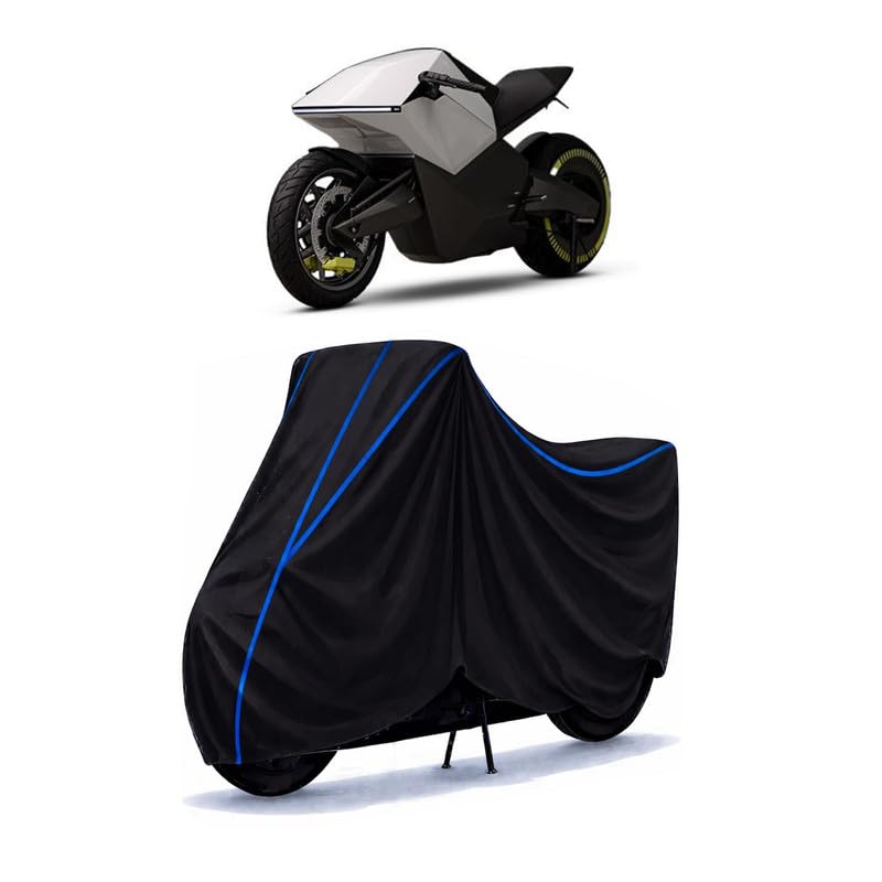Image of Ola Adventure Bike Cover Water Resistant Universal Motorcycle Rain | Heavy Duty UV Protection, Dust, Scratch Indoor Outdoor All Weather with Black Blue Piping Elastic