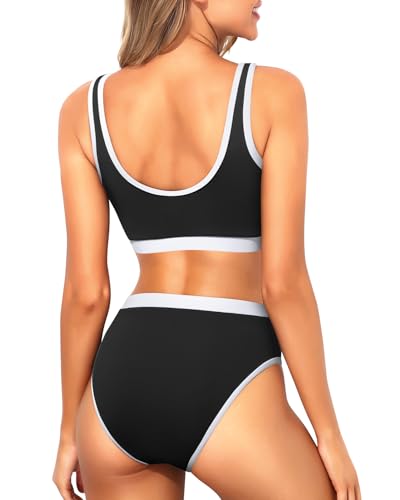 Image of Sporty Bikini Set Two Piece High Waisted Swimsuit Athletic Bathing Suit | Sporty,High Waisted Bottom,U-back,Removable Cups,Athletic,Quick Dry