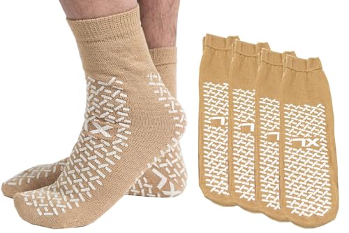Double Tread Non-Skid Safety Socks – X-Large Beige (4 Pairs) / Unisex | Non-Slip | Hospital, Home, or Yoga Use3