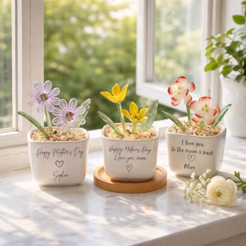 IZI POD Custom Birth Month Glass Flower Pot, Personalized Gifts for Mom & Grandma, Handmade Birth Flower Keepsake, Unique Birthday Gift, Appreciation Gifts for Mother’s Day, Christmas
