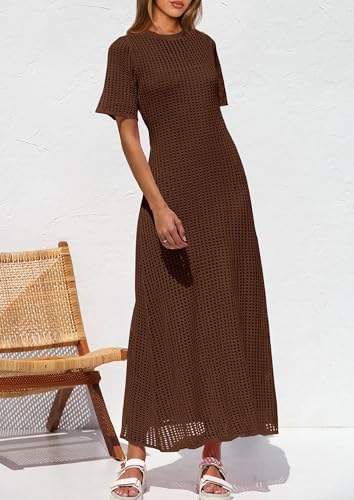 Image of PRETTYGARDEN Womens Eyelet Crochet Maxi 2 Piece Dress Sets