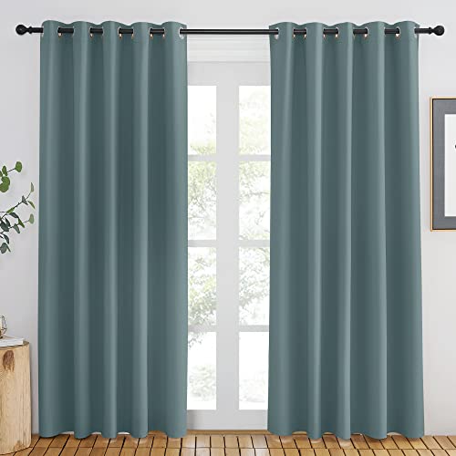 NICETOWN Blackout Greyish Blue Curtain for Living Room - Grommet Solid Thermal Insulated Sound Dampening Doorway Window Curtain Drape for Bedroom/Sliding Door (1 Panel, W66 x L84)