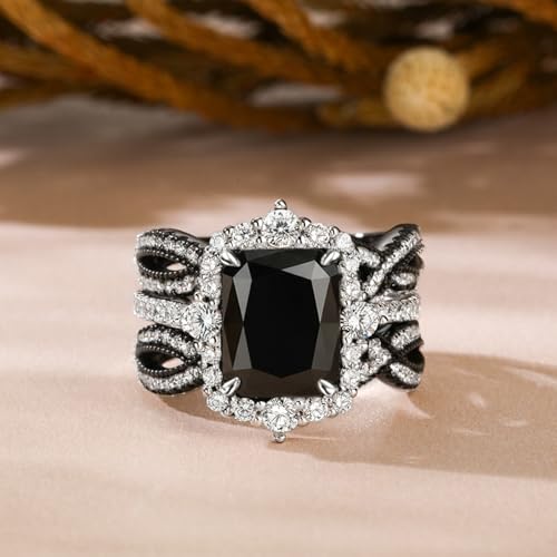 Image of Jeulia 2 PC Interchangeable Engagement Ring Set for Women; 925 Sterling Silver Twisted Radiant Cut Diamond Wedding Ring Set CZ Anniversary Promise Rings for Her with Jewelry Gift Box