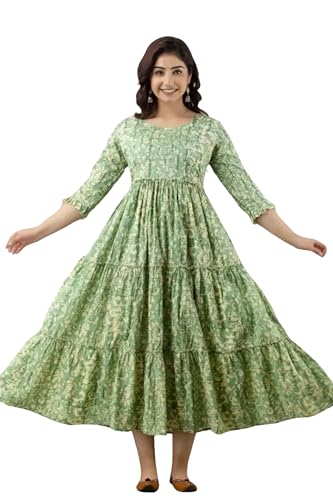 Image of GIRISHA Enterprises Women's Rayon Printed Anarkali Maternity Kurta Dress with Zippers