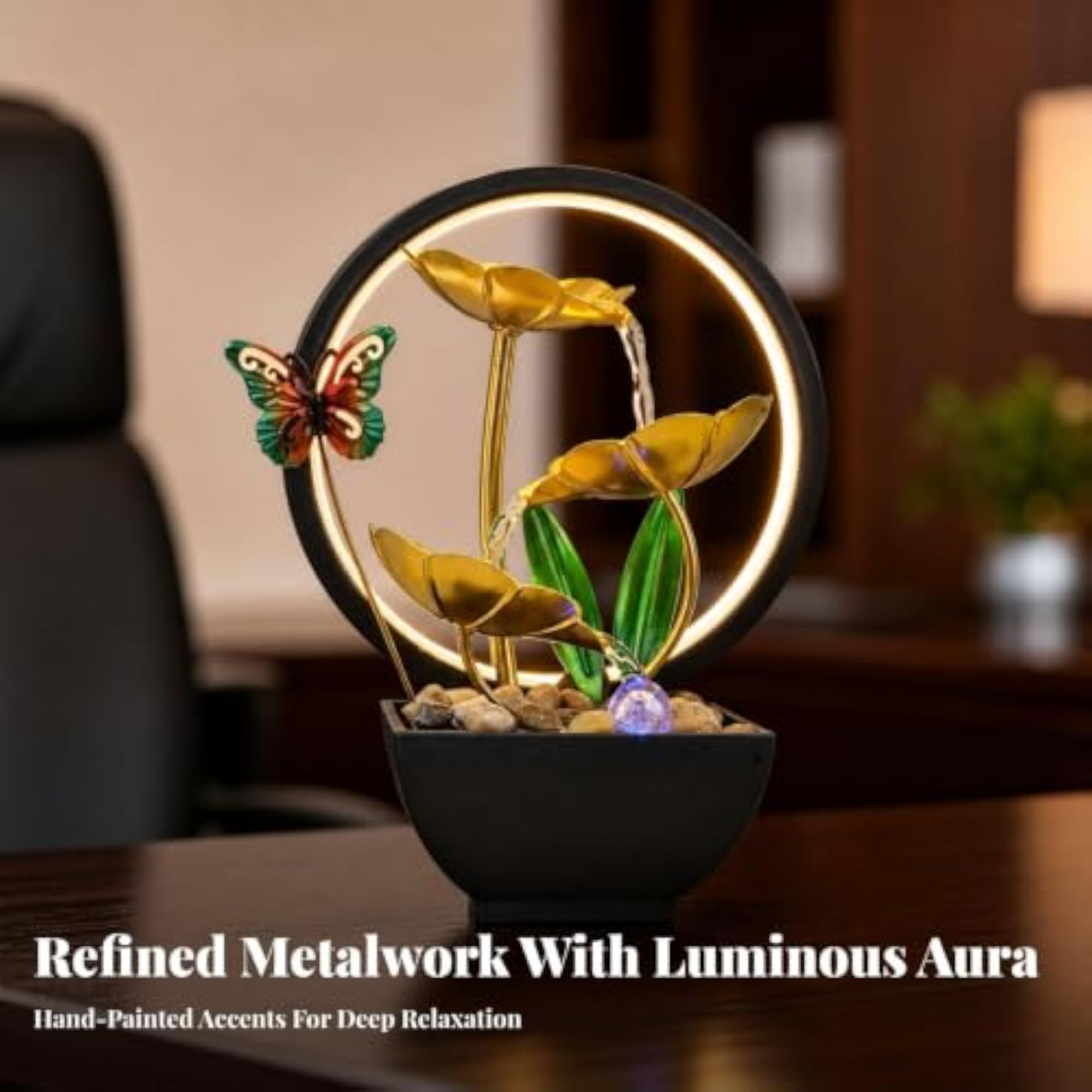 USB-Powered Tabletop Water Feature with LED Loop
